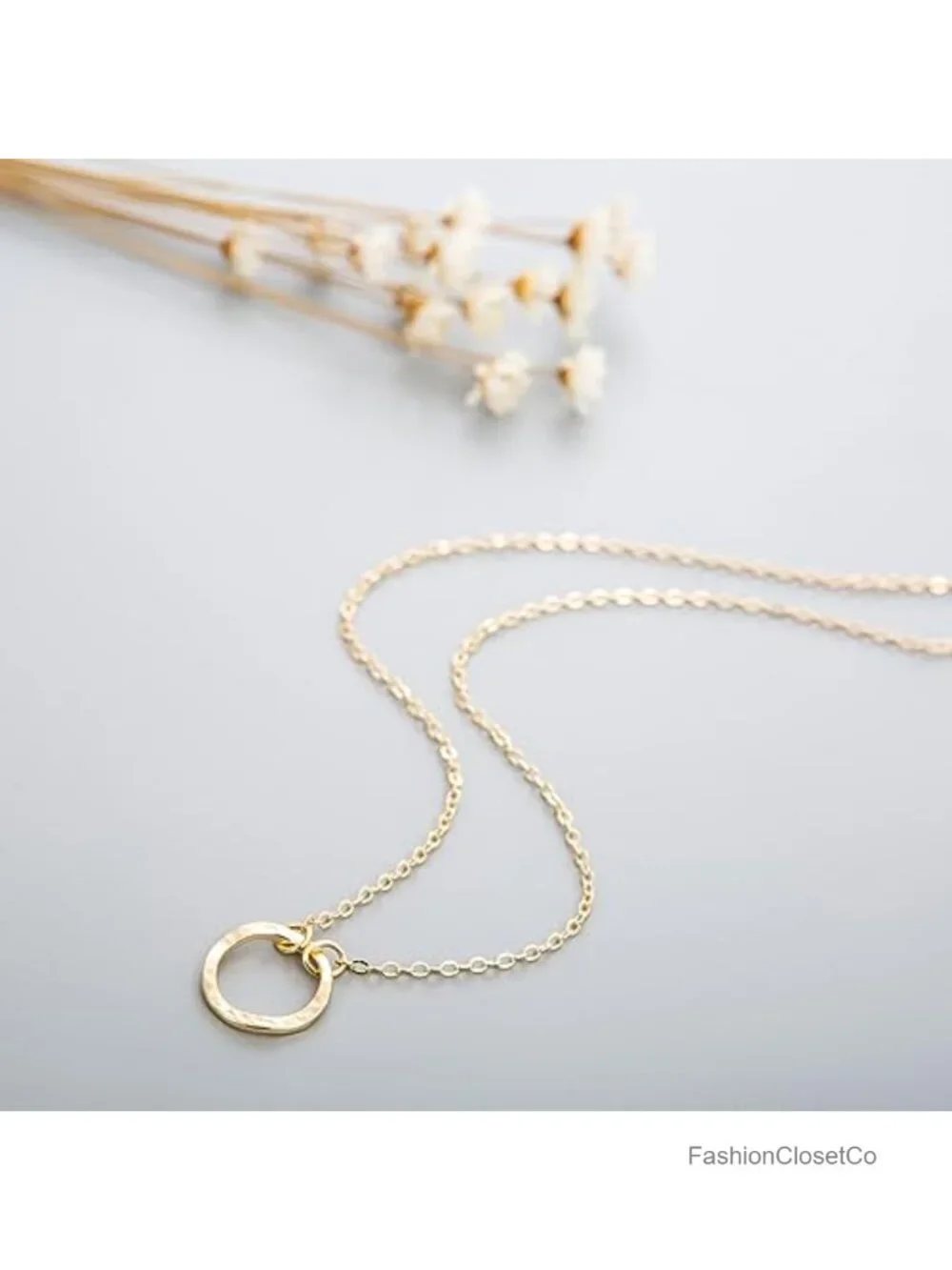 14k Gold Plated Hammered Circle Layered Karma Choker Pendant Necklace Dainty